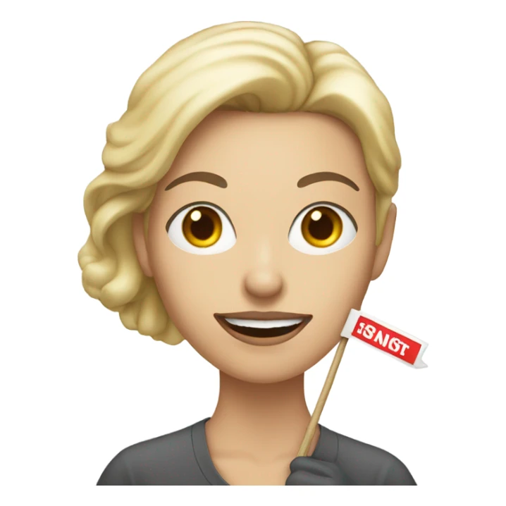 white woman holding placard on stick sticker