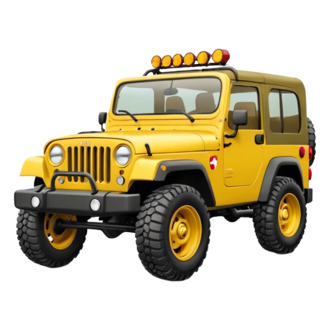 yellow military jeep with red tuning symbols sticker