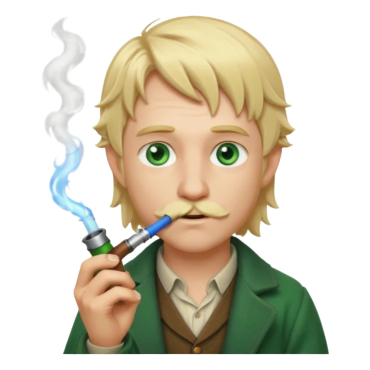 Blond hair green eye hobbit smoking a blue pipe sticker