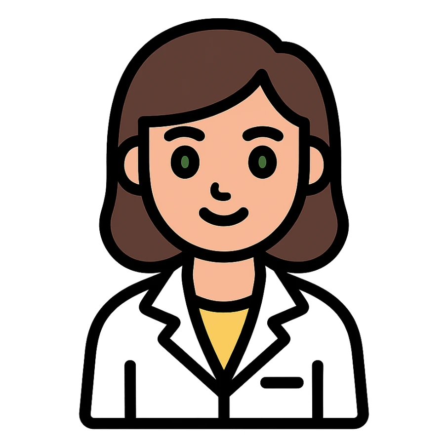 A brunette with dark green eyes in a science lab coat sticker
