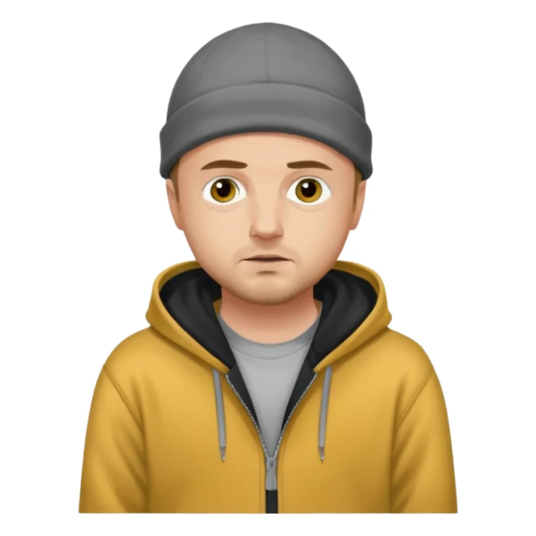 Illustrate Jesse Pinkman in hoodie & beanie with casual slouched pose. sticker