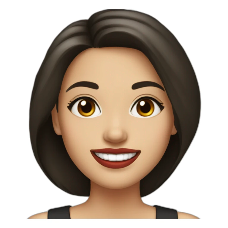 young-white-woman-with-dark-brown-eyes,-dark-long-hair,-red-lips,-big-smile,-black-dress sticker