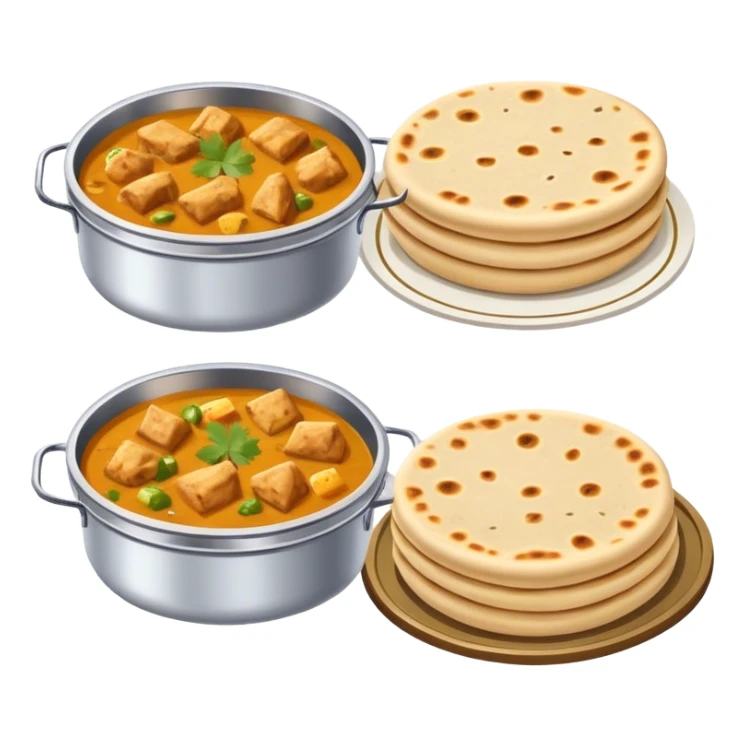 traditional Indian lunchbox (tiffin), each filled with Indian food—one with rice, one with curry, and one with paratha .  sticker