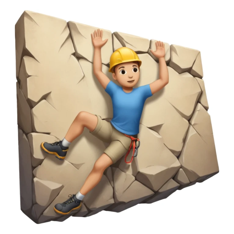 3D emoji style person climbing, wall pose, centered, soft shadow, white background. sticker