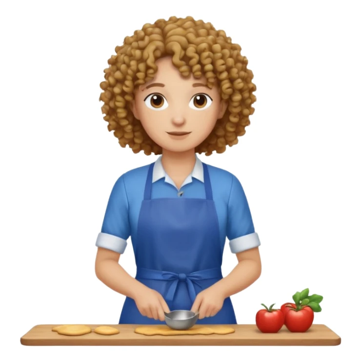 person with curly hair in blue apron sticker