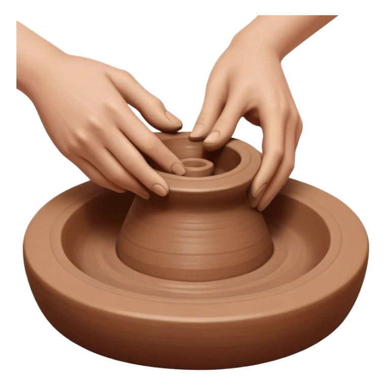 Pottery, clay sculpture, pottery wheel, hands shaping clay, earthy tones, simple design, minimalistic, on a white background, no extra details sticker