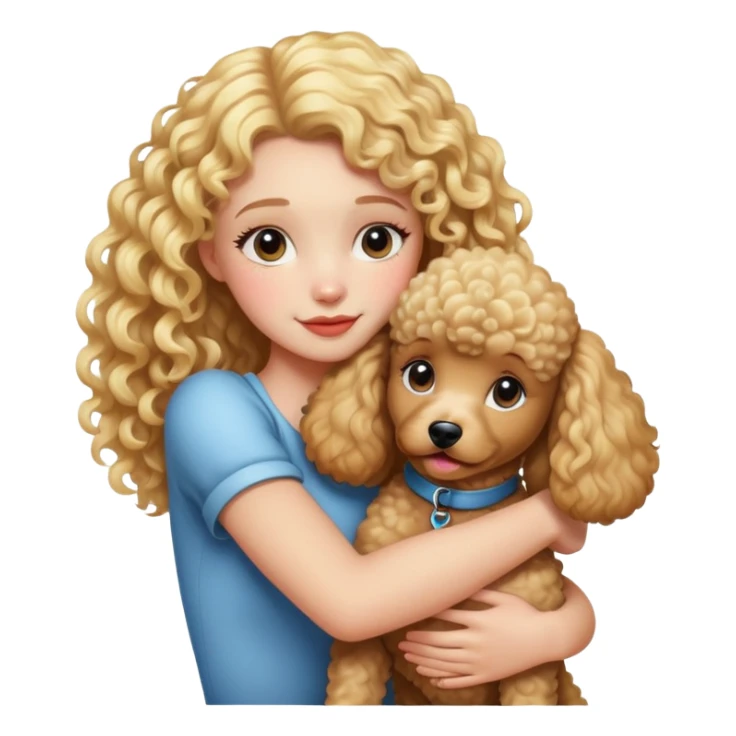 blonde curly girl hugs poodle sticker