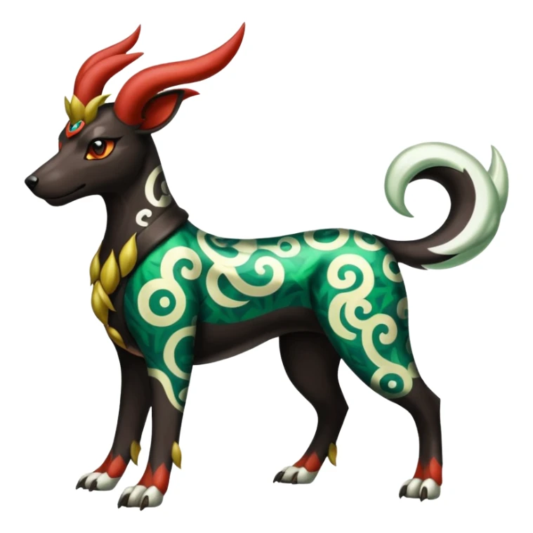 Shiny colorful Oriental painted marked patterned Asian beautiful elegant extravagant extraordinary Houndoom-Zygarde-Zangoose-fusion sticker