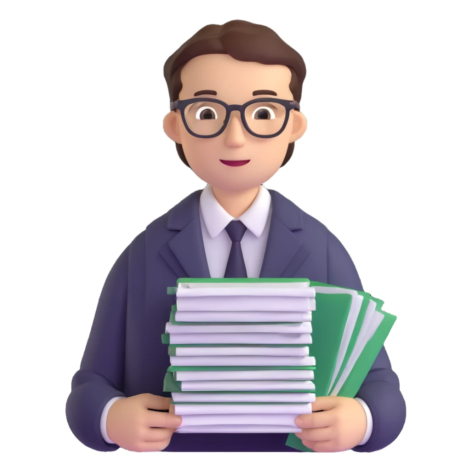 accountant with glasses and stack of papers sticker