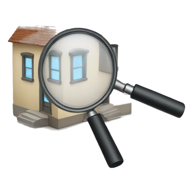 person looking at a house with a magnifying glass sticker