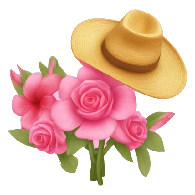 necesito un emojis de color rosa que tenga un sombrero de flores sticker