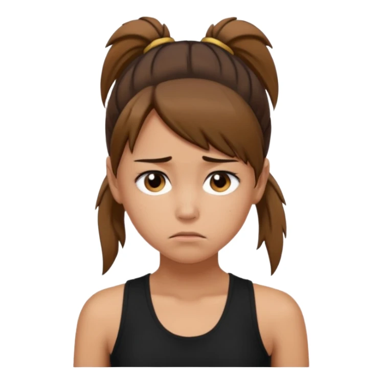 a tan girl with a ponytail, black tank top, . Looking sad sticker