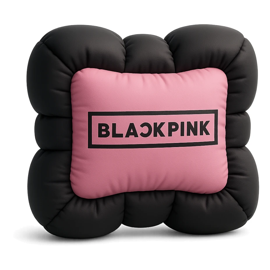 BLACKPINK-inspired object, black and pink colors, plush and cozy cushion design sticker