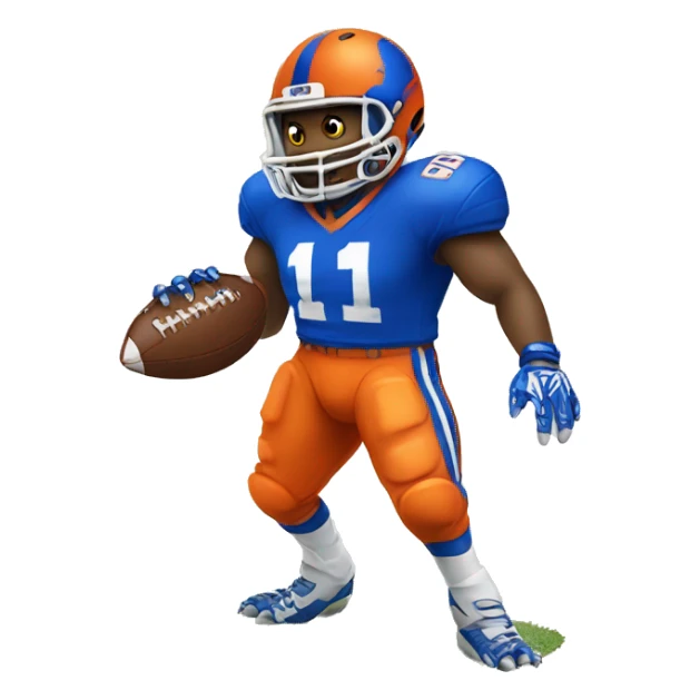 gator playing football, wearing orange and blue jersey sticker