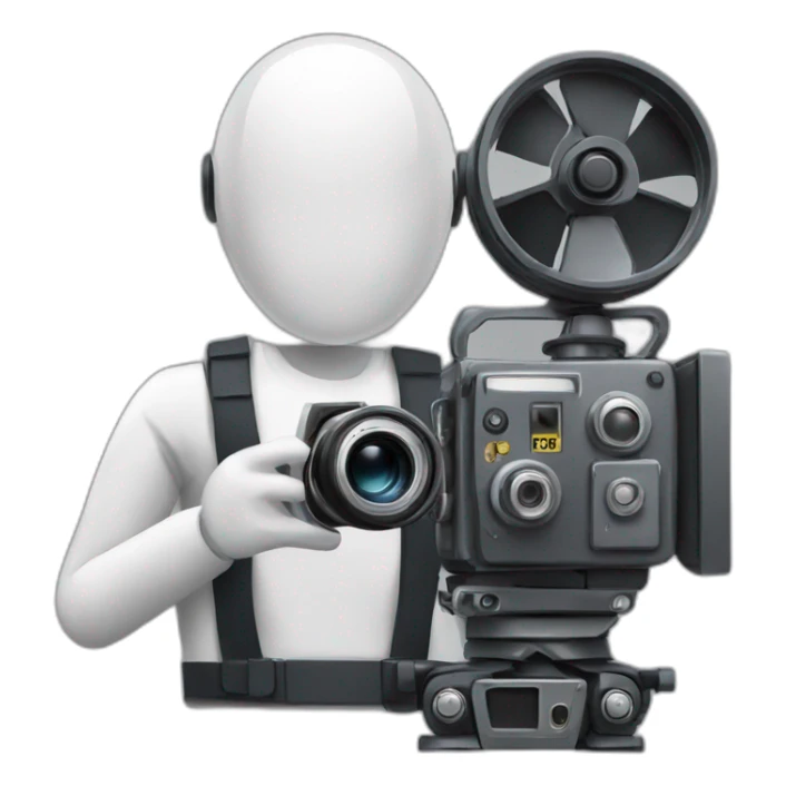 robot director holding a film camera sticker