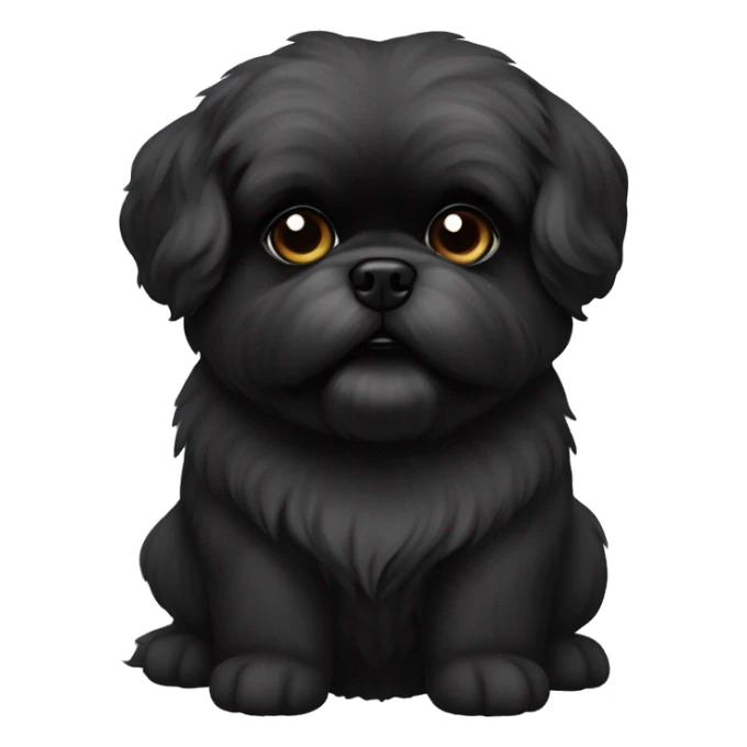 Pekingese poodle mix. All black in color everywhere. No other color. Underbite with teeth showing  sticker