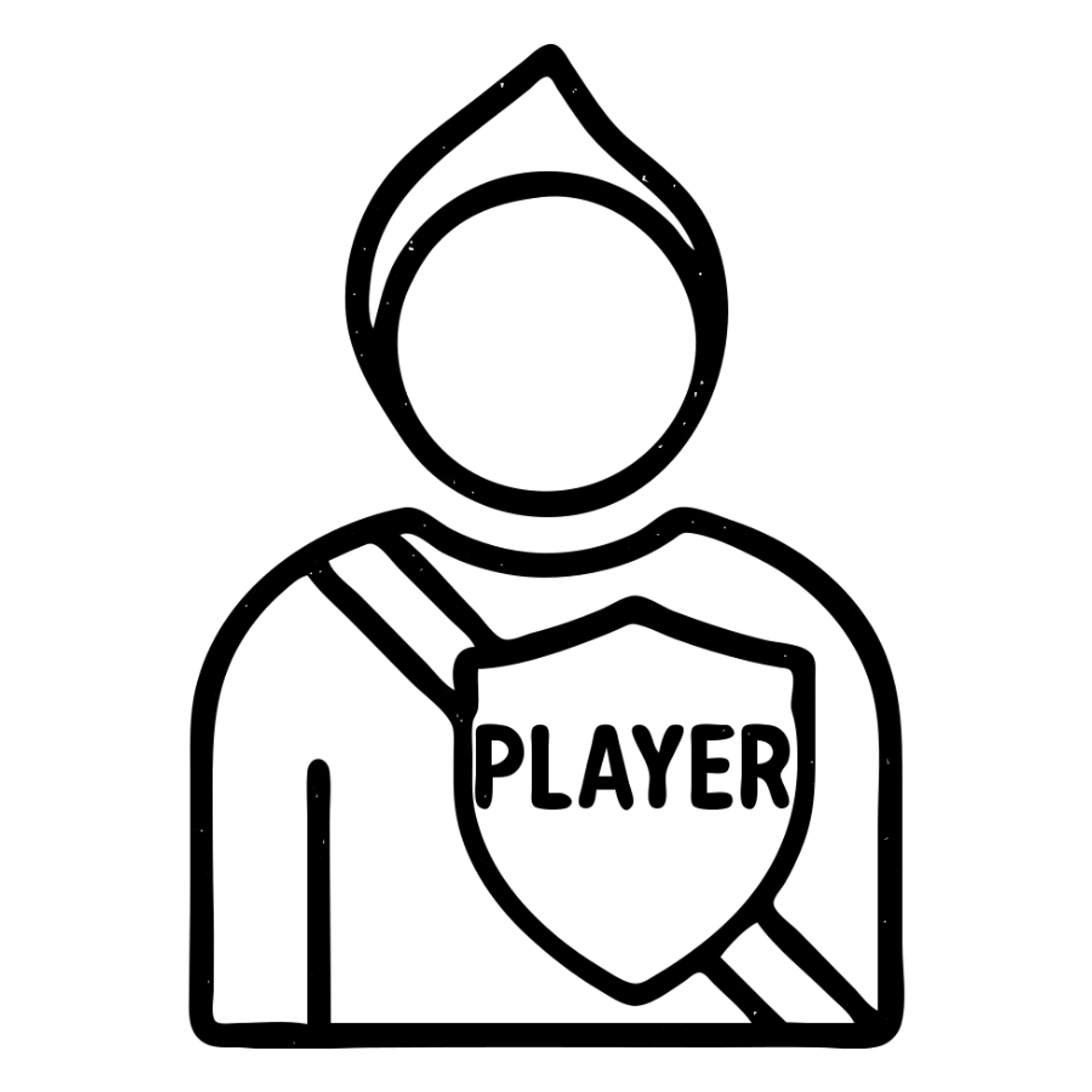 minimalist outlined icon of a player for DnD TTRPGs, worn distressed effect sticker