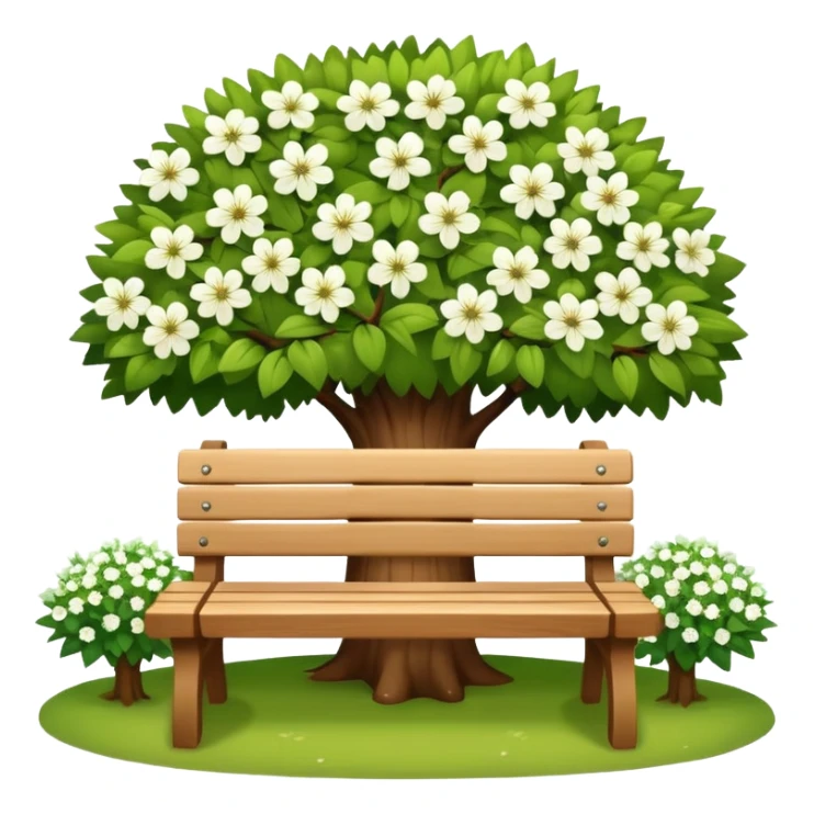beautiful bench against the background of a tree with blooming white flowers sticker
