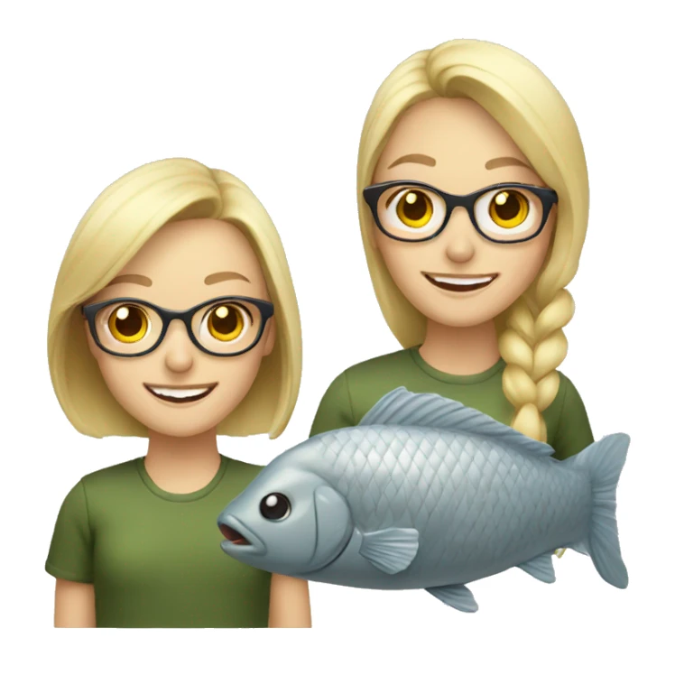 smiling blonde Girl in glasses with a carp sticker