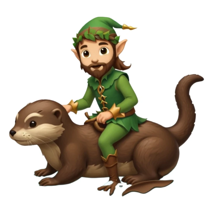 tiny forest elf man long brown hair beard riding an otter sticker