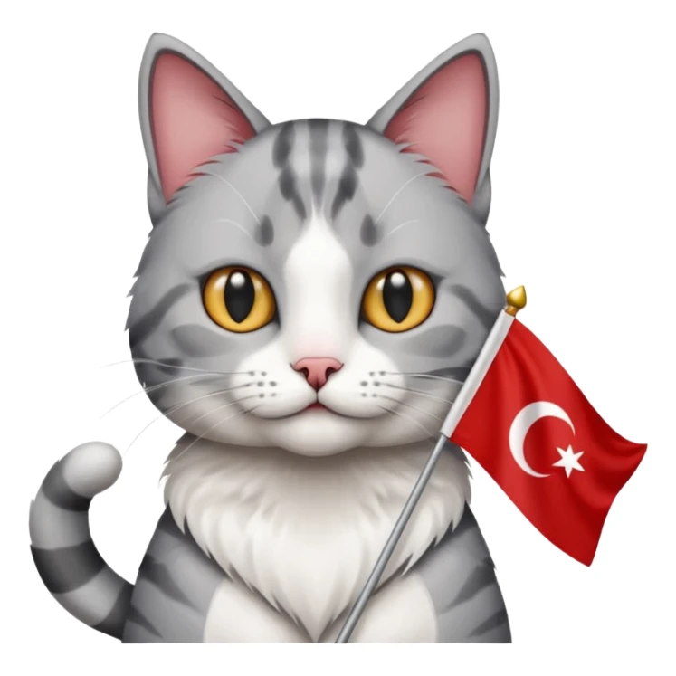 Rengi gri beyaz olan türk bayrağı sallayan kedi sticker