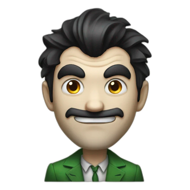 A joker with black hair and a beard and looking evil sticker