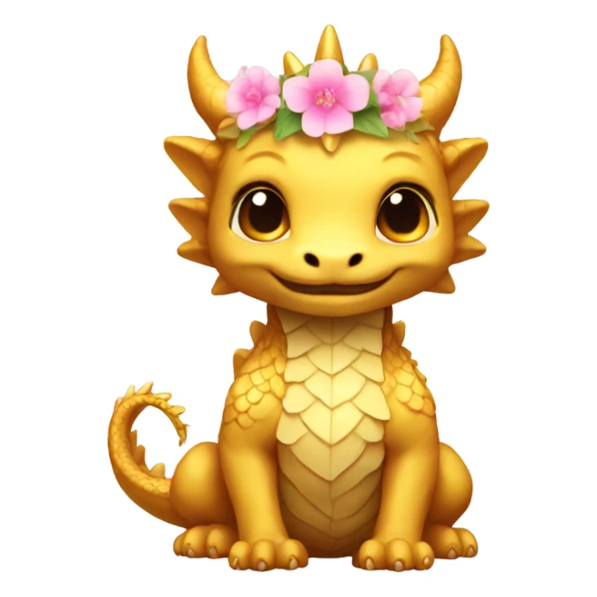 small cute golden dragon wearing a flower crown sticker
