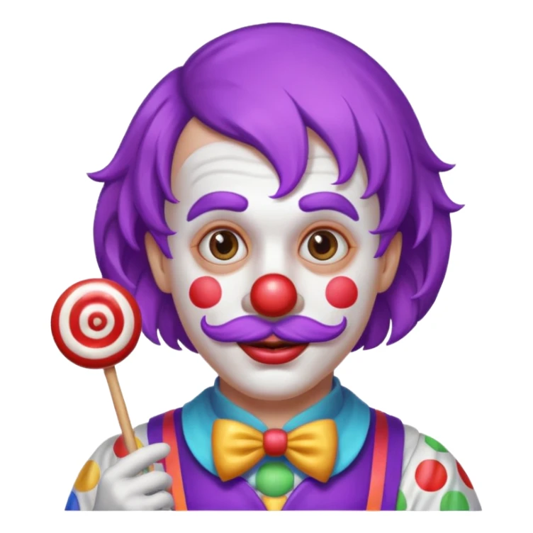 Funny clown — purple wig, mustache, candy in hand sticker