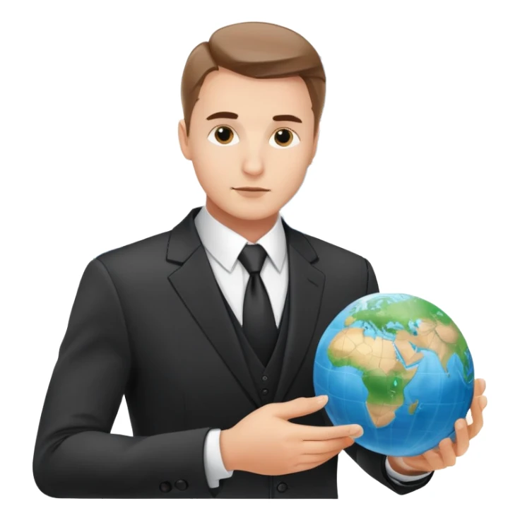 Polish man in a business suit analyzing global strategy with a world map sticker