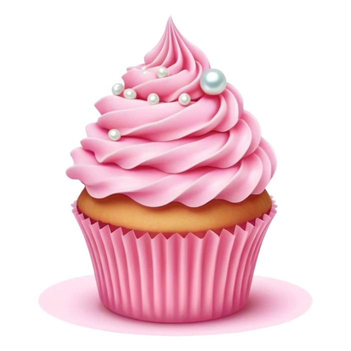 Cinematic Realistic Pink Cupcakes, fluffy pastel pink frosting swirled elegantly on top of golden cupcakes, tiny edible pearls adding a delicate touch, soft warm lighting creating a dreamy atmosphere, glowing with sweetness and charm. sticker
