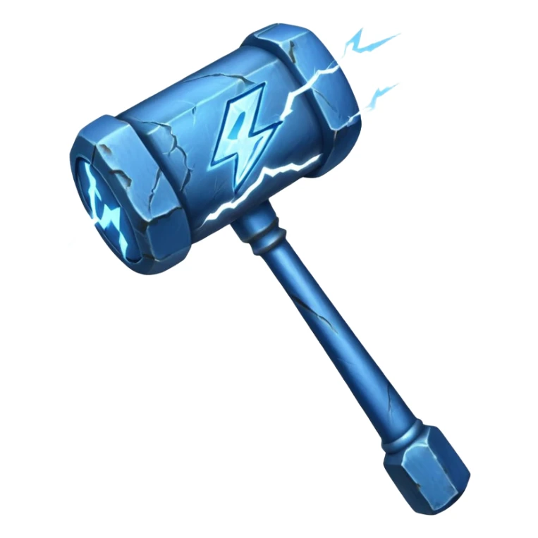 Short, heavy hammer with runes glowing blue, lightning crackling around it. sticker
