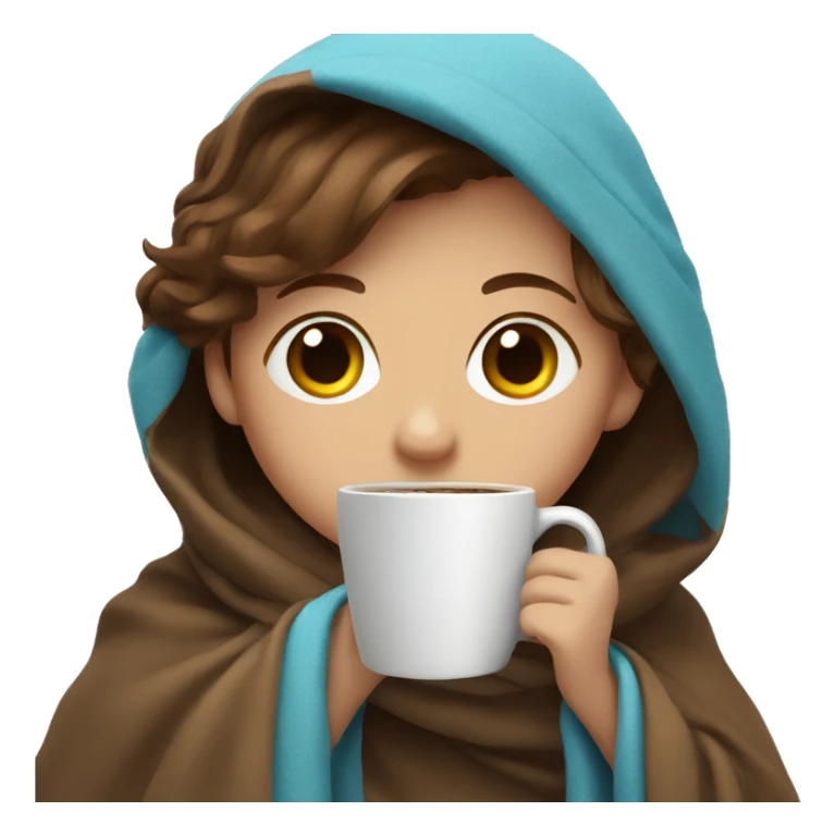 Brown hair with blue eyes drinking coffee wrapped in a blanket  sticker