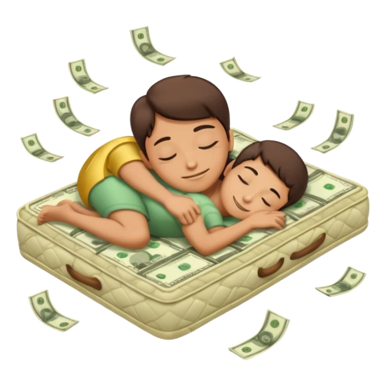 happy person napping on mattress of money sticker