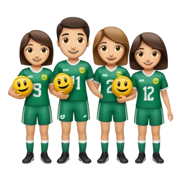 Make 5 decent characters include 4 girls and 1 boy and mentioned there names on there jersey ist husna, tuba, maleeha,alishba and boy Talha also smiley.creat a sign board and a besties off UOM and the  sign board takes by boy in his hand sticker