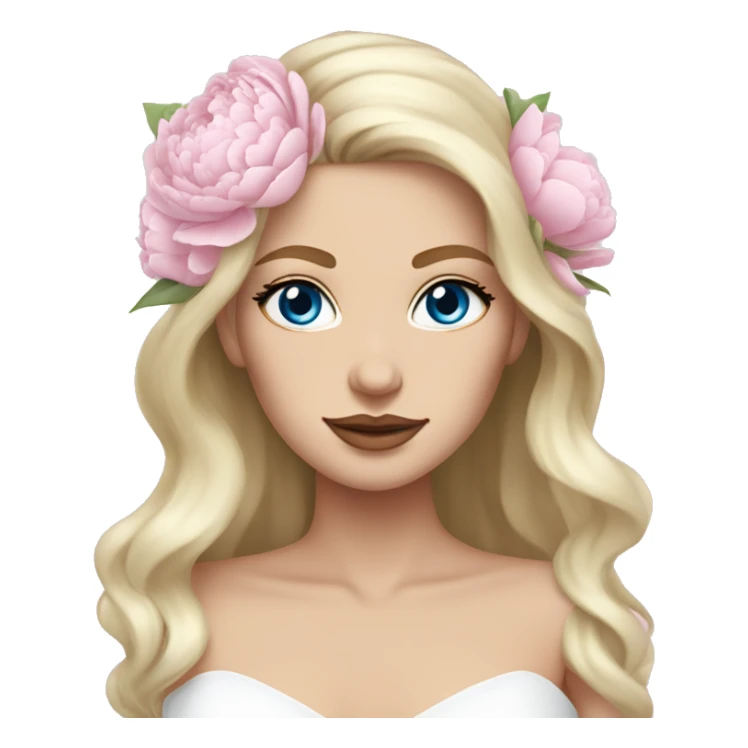 White bride with long light blonde hair and blue eyes with light pink peonies in hair white skin  sticker