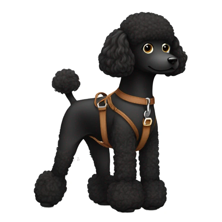 3 legs One Small unshaved Black Poodle with brown harness sticker