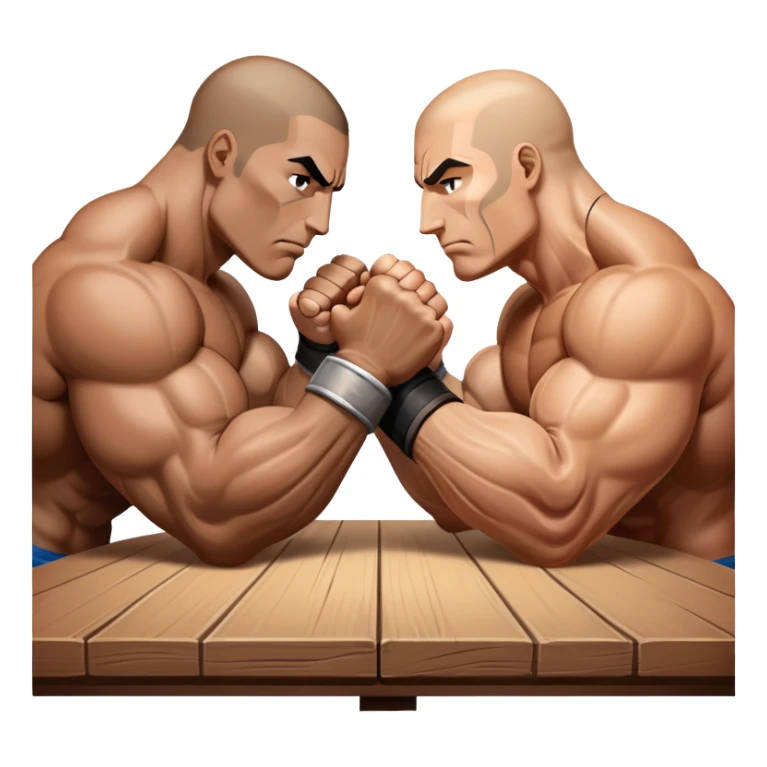 Two powerful arms locked in an intense arm wrestling competition. One arm is strong and steady, while the other strains to push back. The background shows a simple table with a focus on the clash of strength and determination. Transparent background. sticker