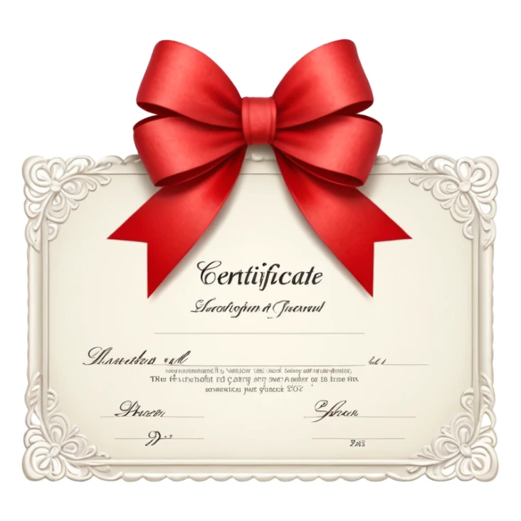 a white certificate with a bow on a black background. Lots of details. perspective sticker