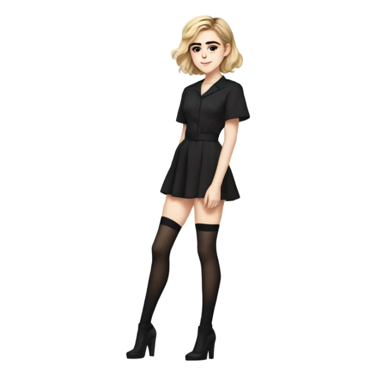 Anime version of Kiernan Shipka in 20denier black thigh highs and platform high heel sandals sticker
