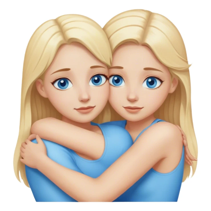 Cinematic realistic two sisters with blonde hair and blue eyes hug sticker