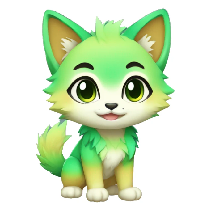 shiny, colorful, green, gradient, Kemono-style, Chibi, Anthro-Fur-Sona-Fakémon, Full Body sticker