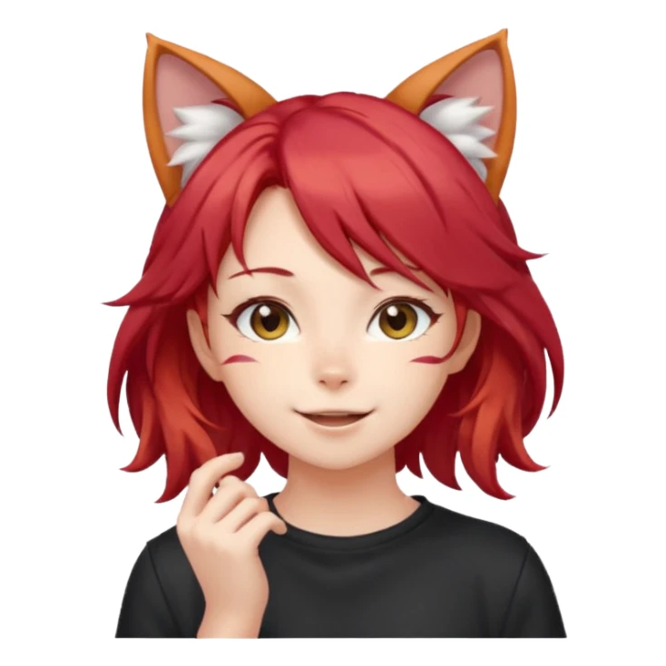 cute anime girl with cat ears, red blowing hair sticker