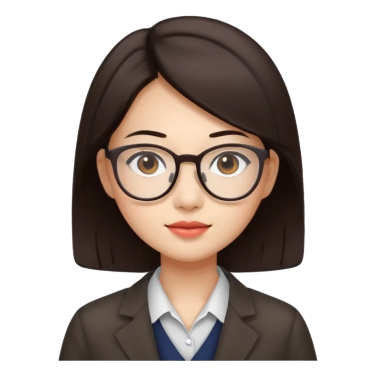 female asian quant trader, dark brown hair, with glasses sticker