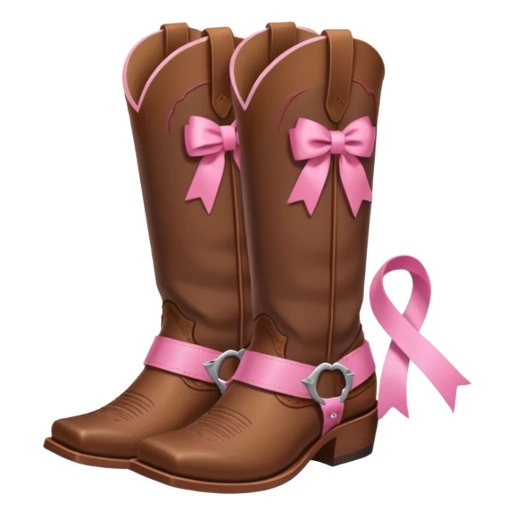 Cute brown square toe cowgirl boots with pink ribbon sticker