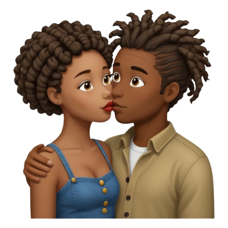 Brown boy with dreadlock kissing black girl with curly bun sticker