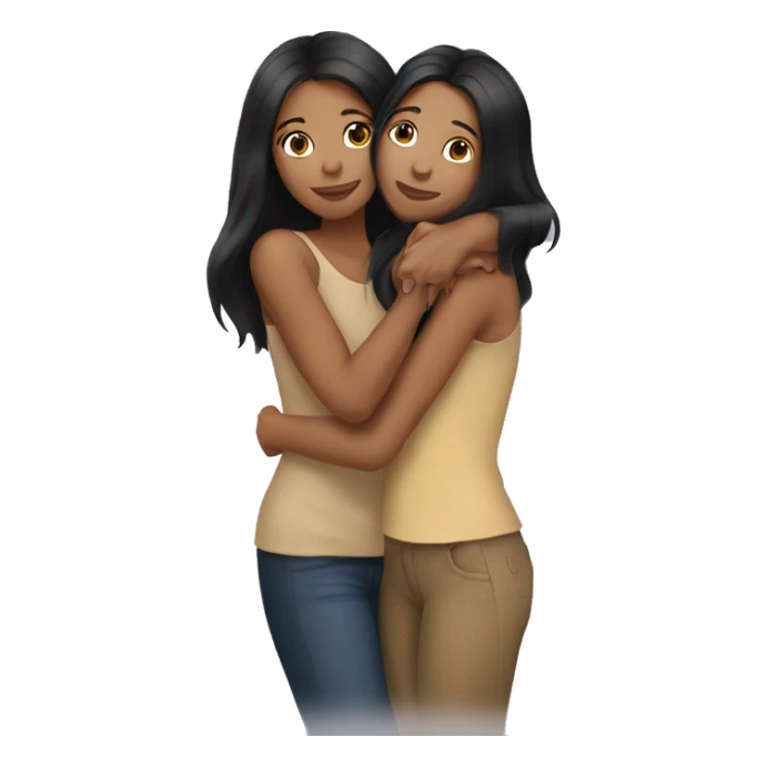 sisters hug, black long hair tan skin sticker