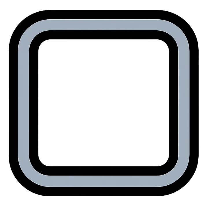 stylized icon of a square with rounded corners, white inside, gentle black ombre transition outward, black border, no text sticker