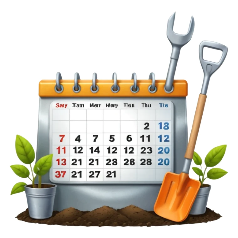 calendar icon with garden tools near. Transparent background sticker