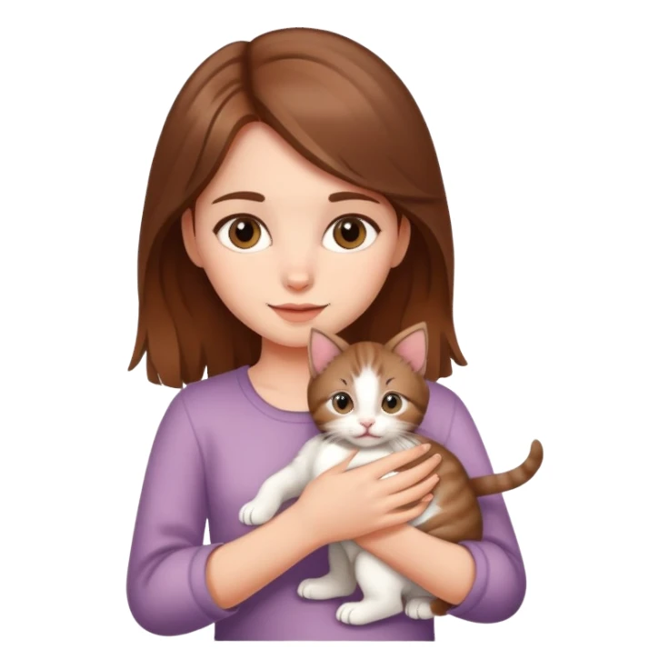 A beautiful brown-haired girl holding a kitten sticker