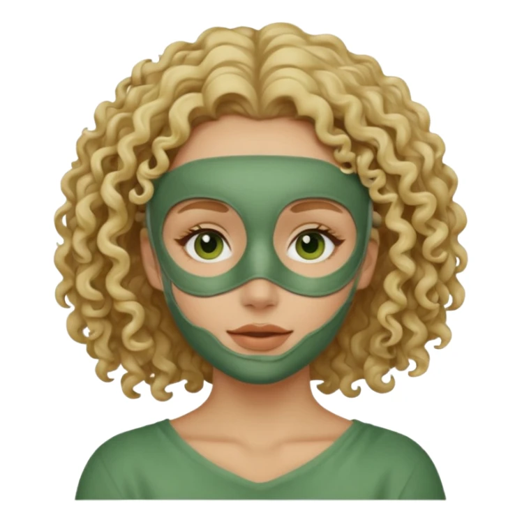 blond curly haired woman with full face clay mask sticker